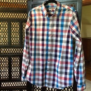 Express fitted long sleeve plaid shirt